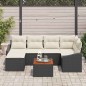 vidaXL Set divani da giardino con cuscini in rattan sintetico nero e acacia, 7 pezzi.