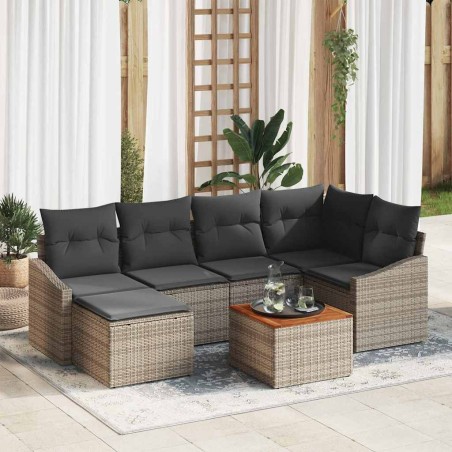 vidaXL Set divani da giardino 7 pezzi con cuscini in polirattan grigio e acacia