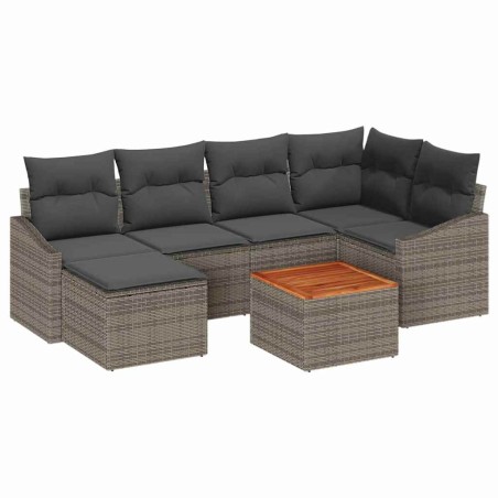 vidaXL Set divani da giardino 7 pezzi con cuscini in polirattan grigio e acacia