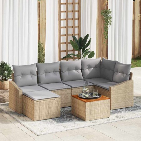 vidaXL Set di divani da giardino 7 pezzi con cuscini beige in rattan sintetico e legno di acacia
