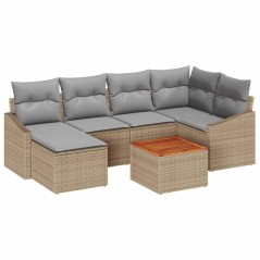 vidaXL Set di divani da giardino 7 pezzi con cuscini beige in rattan sintetico e legno di acacia