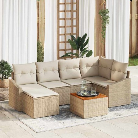 vidaXL Set di divani da giardino 7 pezzi con cuscini beige in polyrattan e acacia