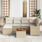vidaXL Set di divani da giardino 7 pezzi con cuscini beige in polyrattan e acacia vidaXL Set di divani da giardino 7 pezzi con cuscini beige in polyrattan e acacia