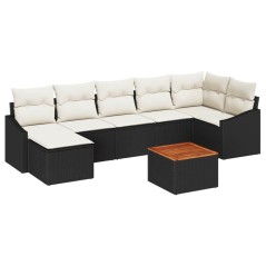 vidaXL Set di Sofà da Giardino 8 Pezzi con Cuscini in Rattan Nero e Acacia