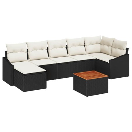 vidaXL Set di Sofà da Giardino 8 Pezzi con Cuscini in Rattan Nero e Acacia