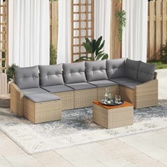 vidaXL Set di divani da giardino 8 pezzi con cuscini beige in rattan sintetico e legno di acacia