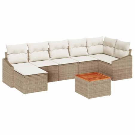 vidaXL Set di Divano da Giardino 8 Pezzi con Cuscini Beige in Rattan Sintetico