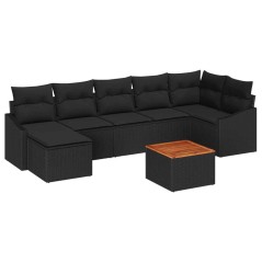 vidaXL Set Giardino 8 Pezzi con Cuscini in Rattan Nero e Tavolo in Acacia