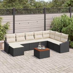 vidaXL Set divani da giardino 9 pezzi con cuscini in rattan nero e acacia