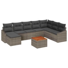 vidaXL Set di divani da giardino 9 pezzi con cuscini grigi in polyrattan e acacia
