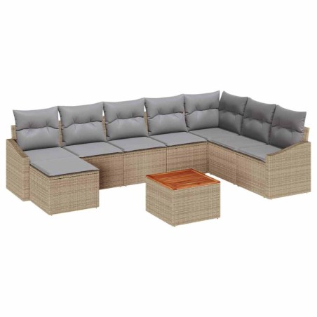 vidaXL Set Giardino 9 Pezzi con Cuscini Beige in Rattan Sintetico e Acacia