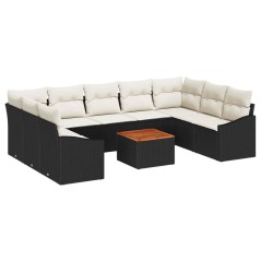 vidaXL Set di divani da giardino da 10 pezzi con cuscini in rattan nero e legno di acacia