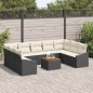 vidaXL Set di divani da giardino da 10 pezzi con cuscini in rattan nero e legno di acacia
