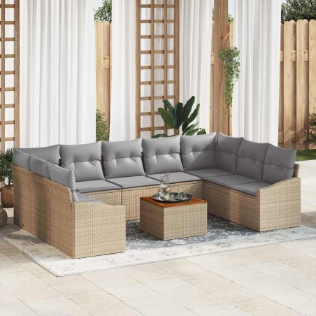 vidaXL Set da Giardino da 10 Pezzi con Cuscini Beige in Rattan Sintetico e Legno di Acacia