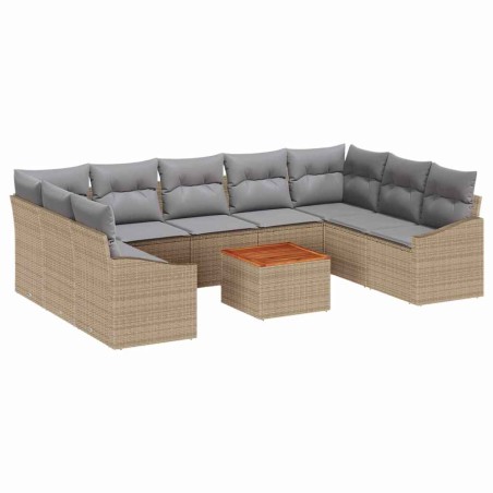 vidaXL Set da Giardino da 10 Pezzi con Cuscini Beige in Rattan Sintetico e Legno di Acacia