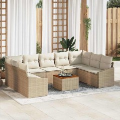 vidaXL Set di divani da giardino con cuscini da 10 pezzi, colore beige, in rattan polietilene e acacia