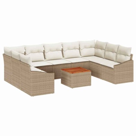 vidaXL Set di divani da giardino con cuscini da 10 pezzi, colore beige, in rattan polietilene e acacia