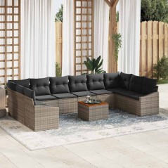 vidaXL Set di divani da giardino da 11 pezzi con cuscini grigi in rattan poliolefinico e acacia