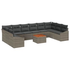vidaXL Set di divani da giardino da 11 pezzi con cuscini grigi in rattan poliolefinico e acacia