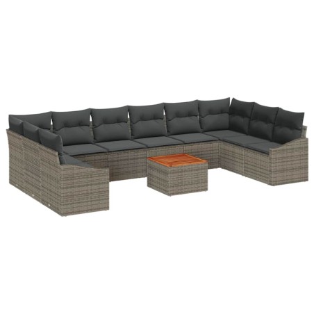 vidaXL Set di divani da giardino da 11 pezzi con cuscini grigi in rattan poliolefinico e acacia