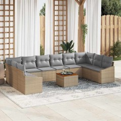 vidaXL Set Giardino 11 Pezzi con Cuscini in Rattan Beige - Polietilene e Acacia