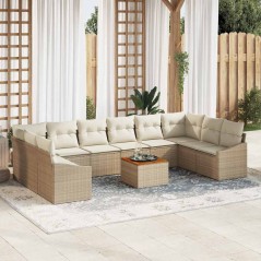 vidaXL Set di divani da giardino 11 pezzi con cuscini in polirattan e acacia