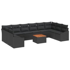 vidaXL Set di divani da giardino da 11 pezzi con cuscini in rattan nero e legno di acacia.