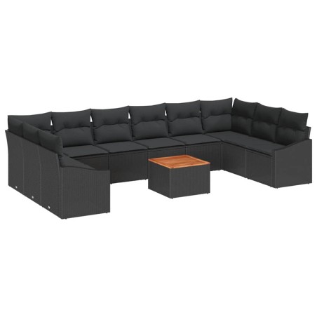 vidaXL Set di divani da giardino da 11 pezzi con cuscini in rattan nero e legno di acacia.