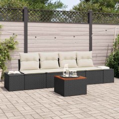 vidaXL Set di divani da giardino da 5 pezzi con cuscini in rattan nero e legno d'acacia