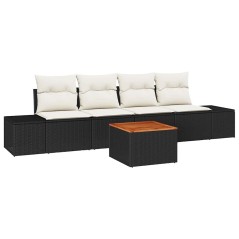 vidaXL Set di divani da giardino da 5 pezzi con cuscini in rattan nero e legno d'acacia