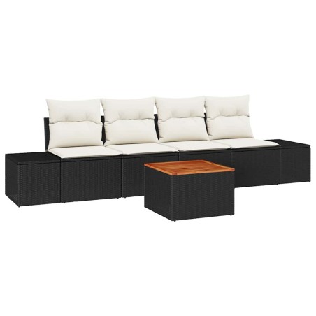 vidaXL Set di divani da giardino da 5 pezzi con cuscini in rattan nero e legno d'acacia