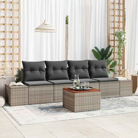 vidaXL Set Divano Giardino 5 Pezzi con Cuscini Grigi in Rattan e Acacia