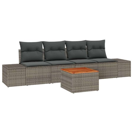 vidaXL Set Divano Giardino 5 Pezzi con Cuscini Grigi in Rattan e Acacia