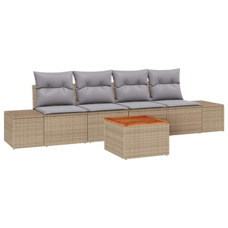 vidaXL Set da giardino di 5 divani con cuscini beige in polyrattan e legno di acacia
