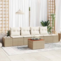 vidaXL Set di Divani da Giardino 5 Pezzi con Cuscini Beige in Rattan Sintetico e Acacia