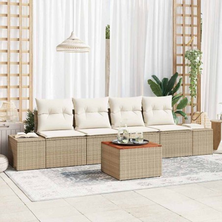 vidaXL Set di Divani da Giardino 5 Pezzi con Cuscini Beige in Rattan Sintetico e Acacia