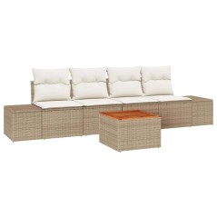 vidaXL Set di Divani da Giardino 5 Pezzi con Cuscini Beige in Rattan Sintetico e Acacia