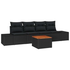 vidaXL Set di Giardino in 5 Pezzi con Cuscini in Rattan Nero e Acacia