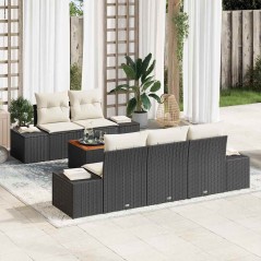 vidaXL Set di Divani da Giardino in 6 Pezzi con Cuscini in Rattan Neri e Acacia