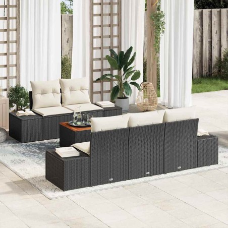 vidaXL Set di Divani da Giardino in 6 Pezzi con Cuscini in Rattan Neri e Acacia