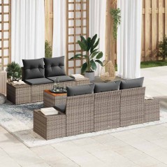 vidaXL Set da giardino di 6 pezzi con cuscini grigi in rattan sintetico e legno di acacia.