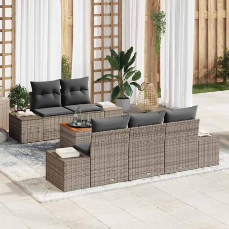 vidaXL Set da giardino di 6 pezzi con cuscini grigi in rattan sintetico e legno di acacia.