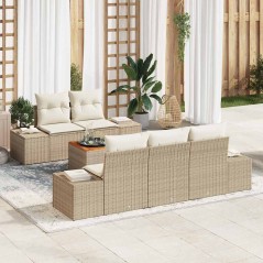 vidaXL Set di divani da giardino da 6 pezzi con cuscini in rattan poliestere e acacia beige.