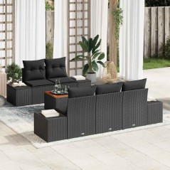 vidaXL Set da Giardino di 6 Pezzi con Cuscini Neri in Rattan Sintetico e Legno di Acacia
