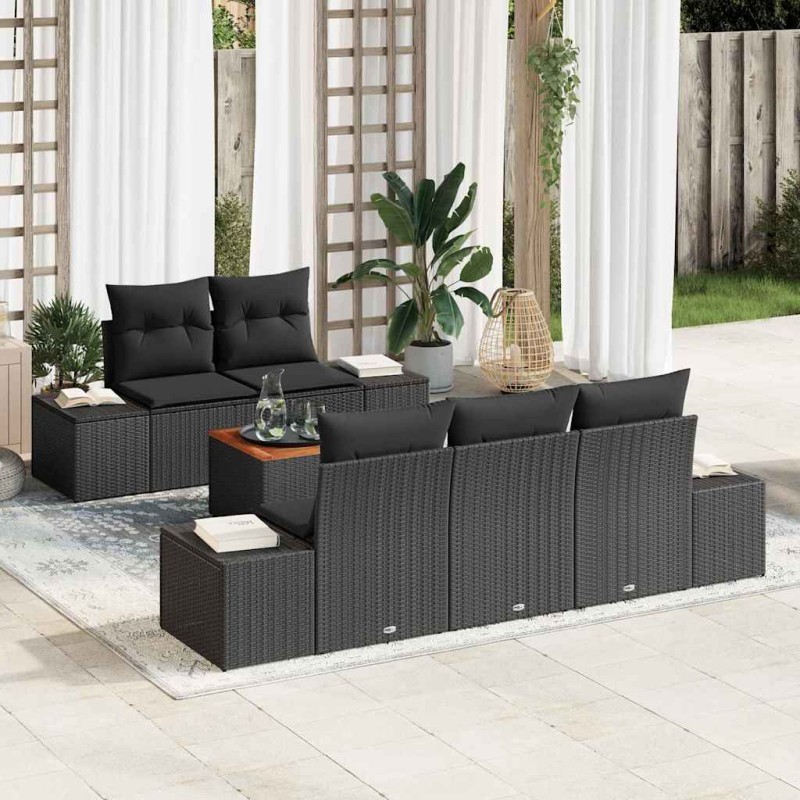 vidaXL Set da Giardino di 6 Pezzi con Cuscini Neri in Rattan Sintetico e Legno di Acacia