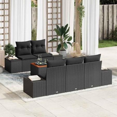 vidaXL Set da Giardino di 6 Pezzi con Cuscini Neri in Rattan Sintetico e Legno di Acacia