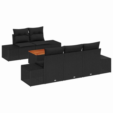 vidaXL Set da Giardino di 6 Pezzi con Cuscini Neri in Rattan Sintetico e Legno di Acacia