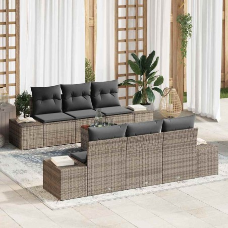 vidaXL Set di Sofà da Giardino Moderna 7 Pezzi con Cuscini Grigi in Rattan Sintetico