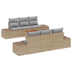 vidaXL Set di divani da giardino a 7 pezzi con cuscini beige in rattan sintetico e legno di acacia