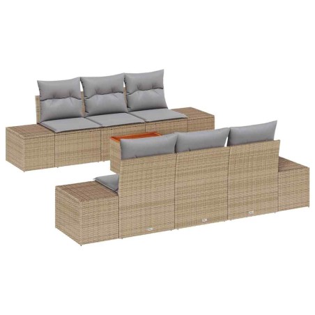 vidaXL Set di divani da giardino a 7 pezzi con cuscini beige in rattan sintetico e legno di acacia